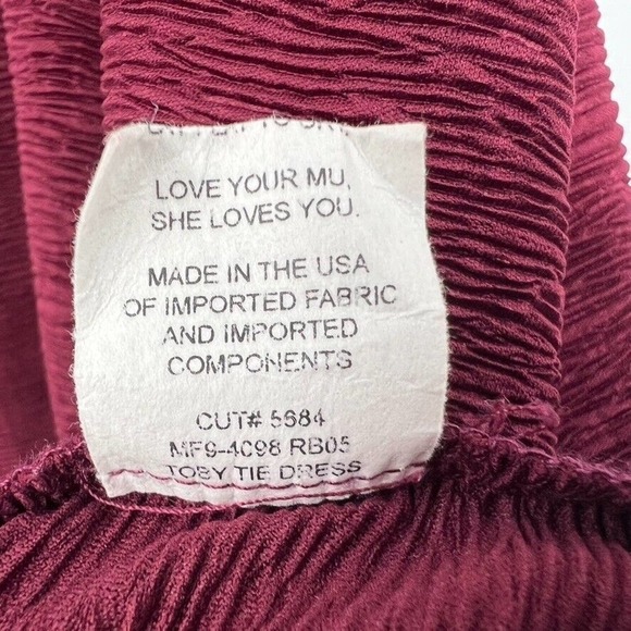Show Me Your Mumu Womens Toby Tie Textured Swing Dress XL Maroon Burgundy - Picture 8 of 9